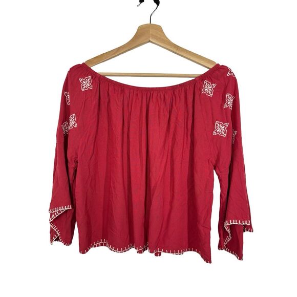 Ariat Red Long Sleeve Off Shoulder Blouse Size M Embroidered  Boho - Picture 4 of 7